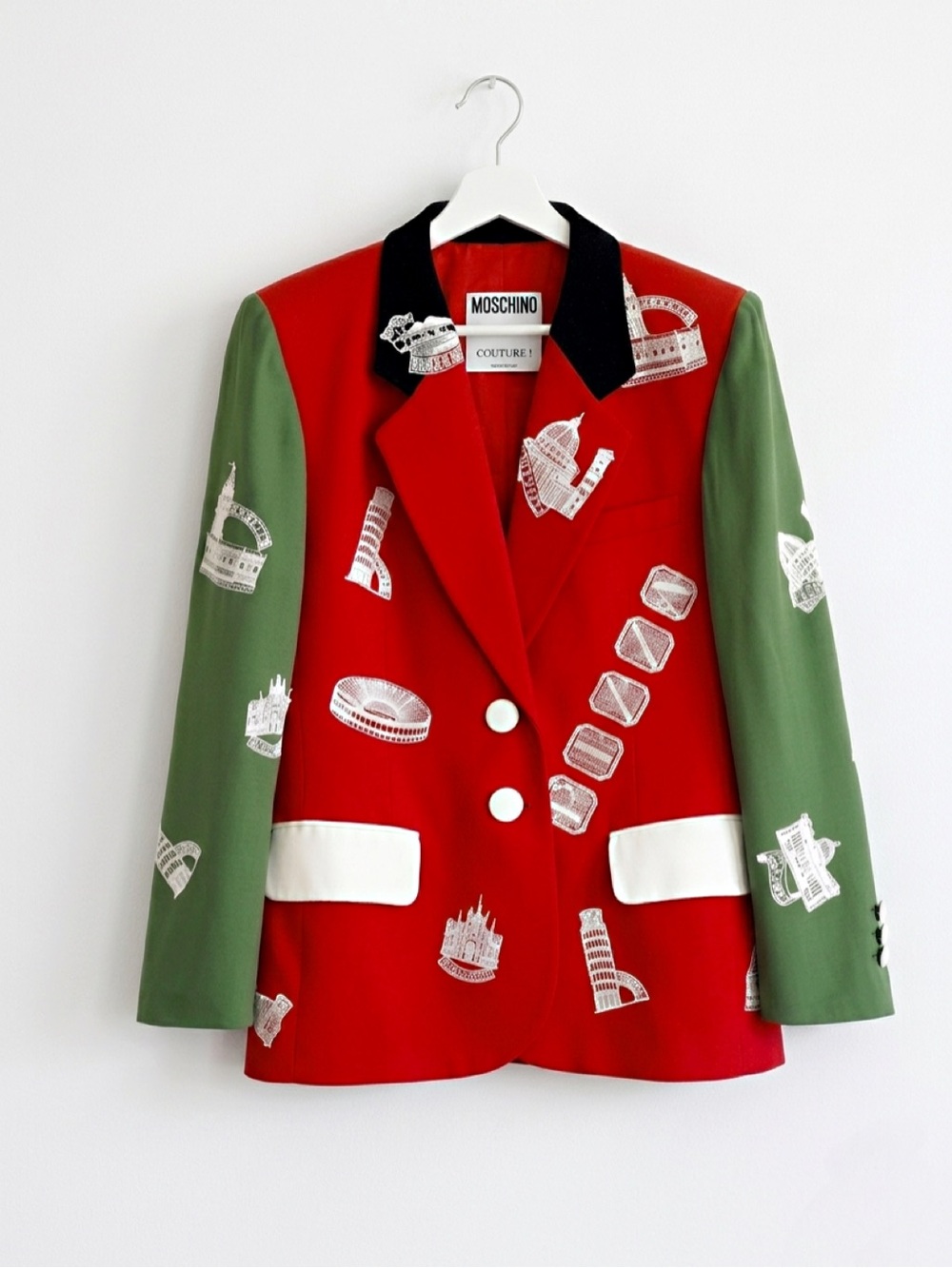 VTG Moschino Couture Red & Green Blazer L Italy 1990’s Size 6